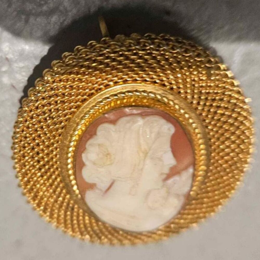Shell Cameo Brooch Double Filagree 1.5"